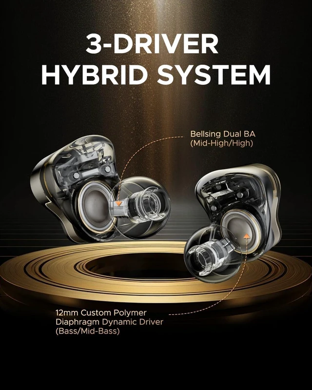 Alt view image 9 of 14 - H3 Hi-Res Wireless Bluetooth Headphones with LDAC aptX Lossless Triple Units (1DD+2BA) 55dB Active Noise Cancellation 6 AI Microphones Transparent Mode BT5.4 APP 37H IPX5