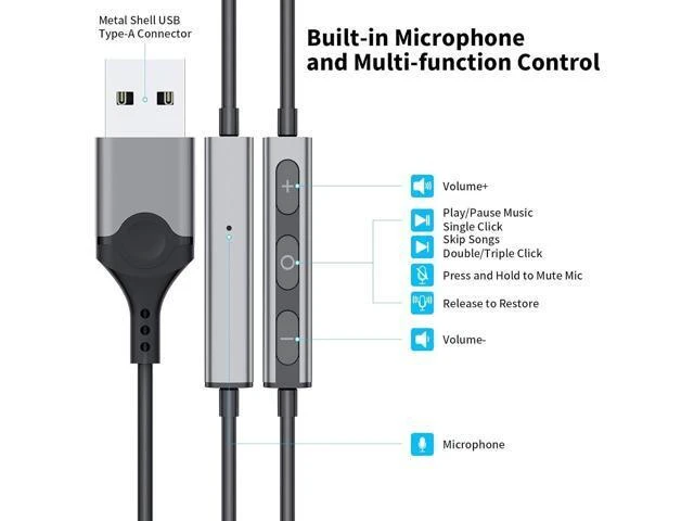 Alt view image 10 of 14 - USB Headphones with Microphone for Laptop 7.5ft Magnetic Wired Earbuds Noise Isolation in-Ear Earphones with Mute Volume Control Stereo Bass for PC Desktop Dell HP Acer Laptop Meetings/Music School