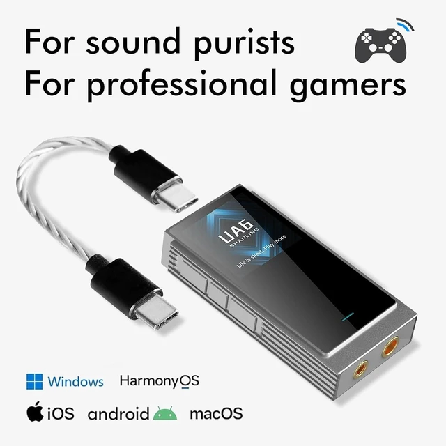 Alt view image 9 of 14 - USB DAC UA6 Portable Headphone Amplifier, CS43131x4 DAC, 768kHz/32bit DSD512, 1.3IN Display, for Android/iOS/Mac/Windows, 3.5/4.4mm/SPDIF Output, Up to 361mW@32 Output (Grey)