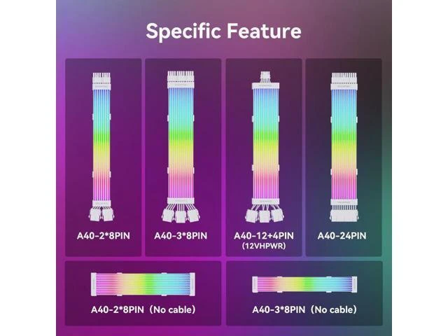 Alt view image 9 of 12 - Strip Extension Cable Desktop PC Accessories Graphics Card PCI-E 5.0 12+4 Pin ARGB Lighting Power Cable White