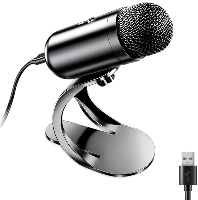 Alt view image 8 of 14 - USB Computer Microphone, Podcast Mic Desktop with Mute Button for Recording Streaming, Omnidirectional Condenser, Plug&Play Stand with Volume Control for PC, Laptop, Mac, YouTube