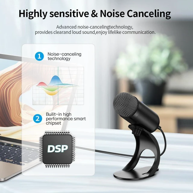 Alt view image 10 of 14 - USB Computer Microphone, Podcast Mic Desktop with Mute Button for Recording Streaming, Omnidirectional Condenser, Plug&Play Stand with Volume Control for PC, Laptop, Mac, YouTube