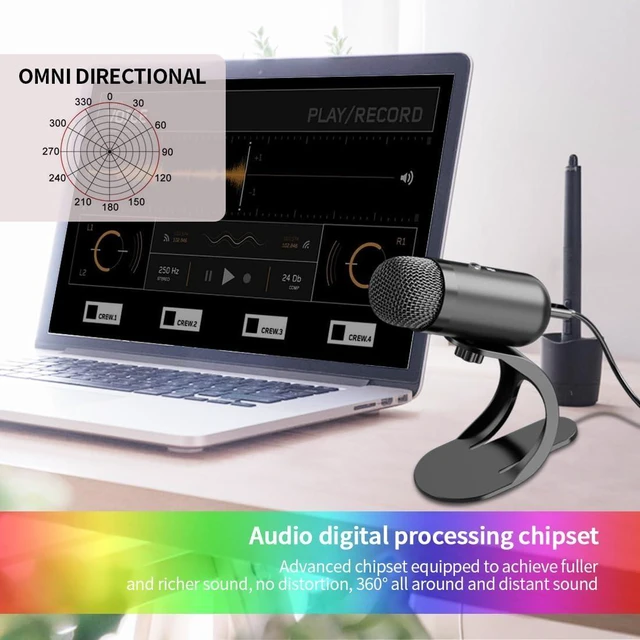 Alt view image 12 of 14 - USB Computer Microphone, Podcast Mic Desktop with Mute Button for Recording Streaming, Omnidirectional Condenser, Plug&Play Stand with Volume Control for PC, Laptop, Mac, YouTube