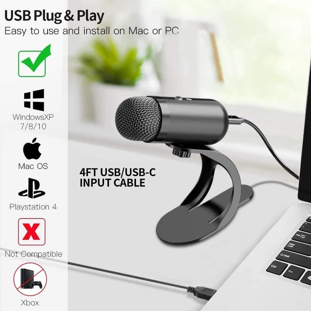 Alt view image 14 of 14 - USB Computer Microphone, Podcast Mic Desktop with Mute Button for Recording Streaming, Omnidirectional Condenser, Plug&Play Stand with Volume Control for PC, Laptop, Mac, YouTube