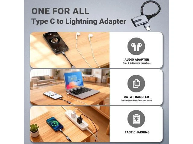 Alt view image 9 of 14 - USB C to Lightning Adapter 3-in-1 Type C to Female Lightning Converter OTG Cable for iPhone 15/14/13 iPad Pro/Air/Mini MacBook for Charging Data Transfer Music Audio with EarPods