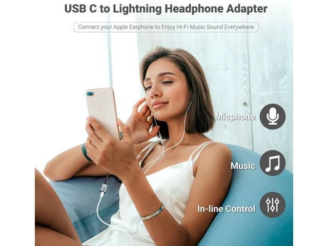 Alt view image 10 of 14 - USB C to Lightning Adapter 3-in-1 Type C to Female Lightning Converter OTG Cable for iPhone 15/14/13 iPad Pro/Air/Mini MacBook for Charging Data Transfer Music Audio with EarPods