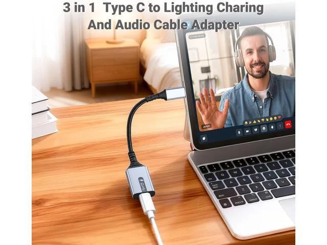 Alt view image 11 of 14 - USB C to Lightning Adapter 3-in-1 Type C to Female Lightning Converter OTG Cable for iPhone 15/14/13 iPad Pro/Air/Mini MacBook for Charging Data Transfer Music Audio with EarPods