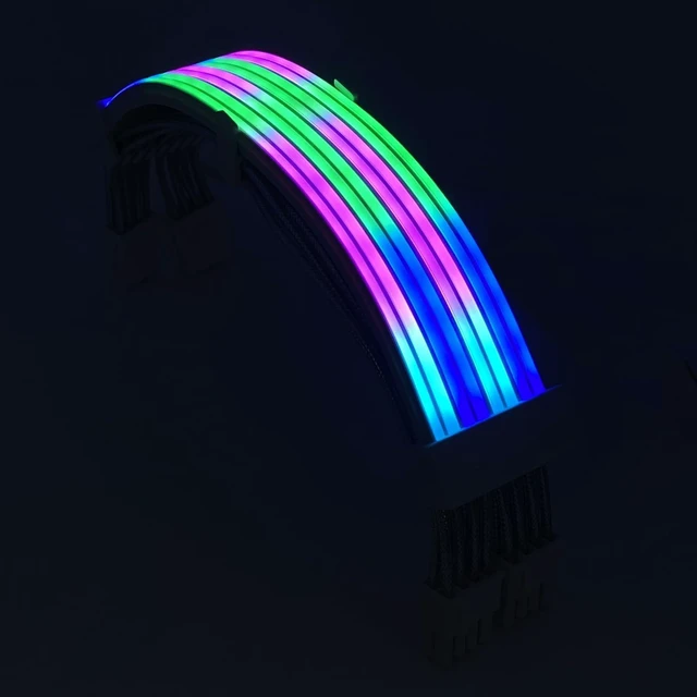Alt view image 12 of 12 - 2x8 Pin RGB GPU Cable, PCIE RGB PSU Cables 5V 3Pin ARGB Graphics Card Power Supply Extension,for PC Build,Four Sides Lighting Strips.
