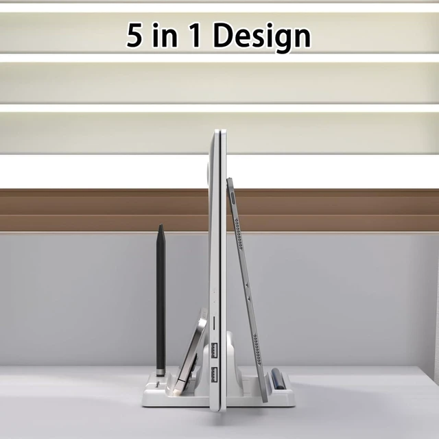 Alt view image 9 of 14 - Vertical Laptop Stand Holder - Adjustable ABS Plastic Desktop Management Notebook Dock Space-Saving 3 in 1 Compatible with All MacBook Pro Air Mac HP Surface (White)