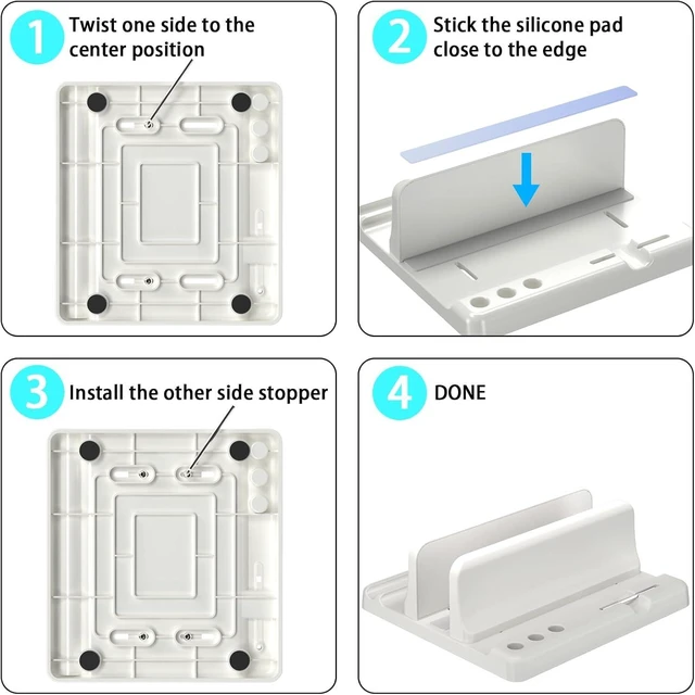 Alt view image 14 of 14 - Vertical Laptop Stand Holder - Adjustable ABS Plastic Desktop Management Notebook Dock Space-Saving 3 in 1 Compatible with All MacBook Pro Air Mac HP Surface (White)