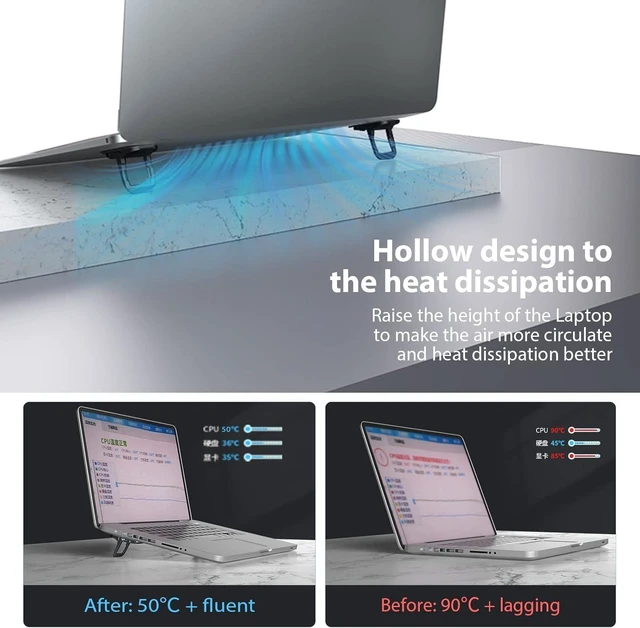 Alt view image 12 of 14 - Portable Laptop Stand with 3 Adjustable Angles Flip Keyboard Riser Feet for Most Keyboards Computer Keyboard Stand for Desktop MacBook HP and Other 10-17 Inches Laptop Feet Riser Black