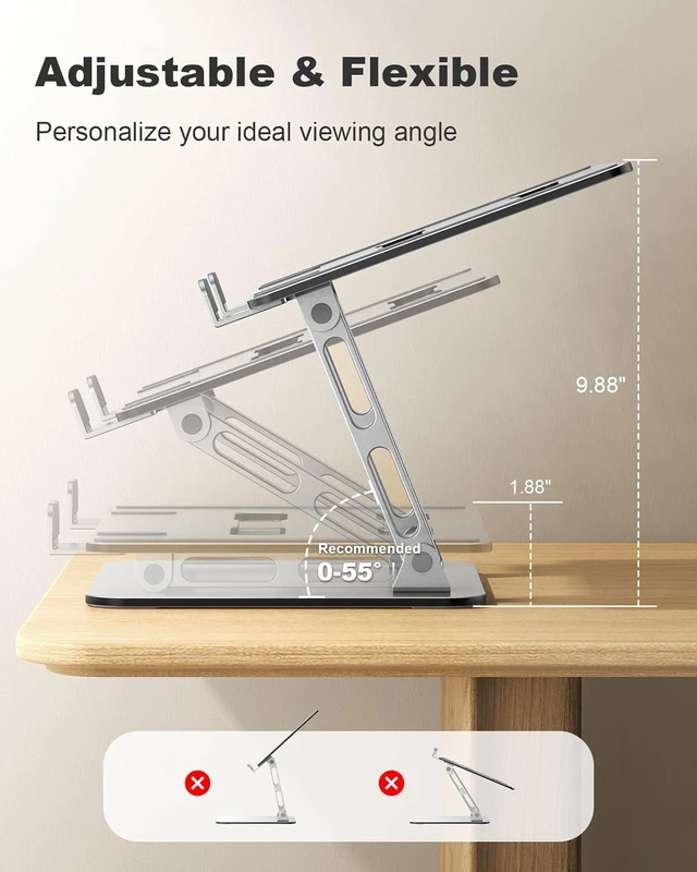 Alt view image 11 of 14 - Ergonomic Laptop Stand Dual-Bar Support & Height Adjustable Laptop Riser Holder for Desk Ventilated & Portable Computer Notebook Stand Mount Compatible with MacBook Air Pro//HP (10-16)