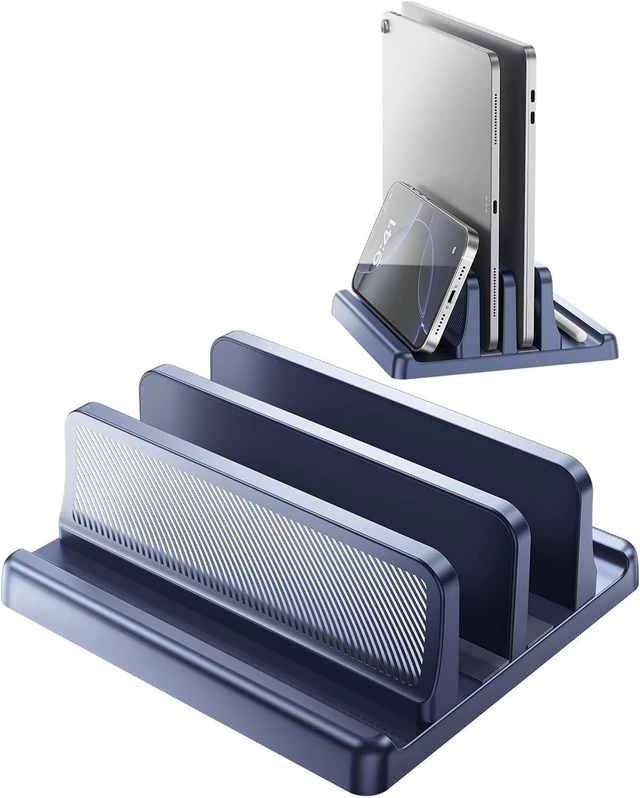 Alt view image 8 of 14 - 4 in 1 Vertical Laptop Stand Holder Adjustable ABS Plastic Desktop Management Notebook Dock Vertical Laptop Stand Space-Saving for All MacBook/Surface//HP//Chrome Book(Drak Blue)
