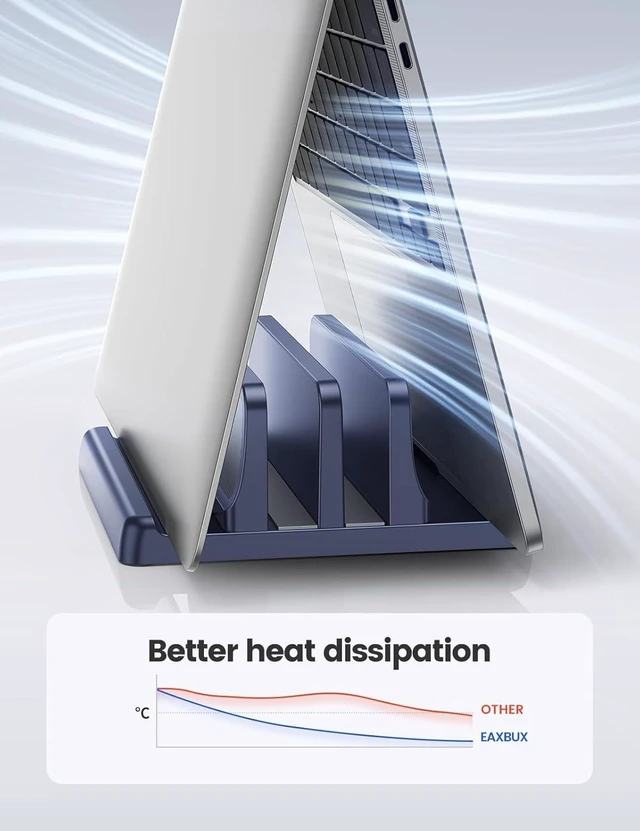 Alt view image 11 of 14 - 4 in 1 Vertical Laptop Stand Holder Adjustable ABS Plastic Desktop Management Notebook Dock Vertical Laptop Stand Space-Saving for All MacBook/Surface//HP//Chrome Book(Drak Blue)