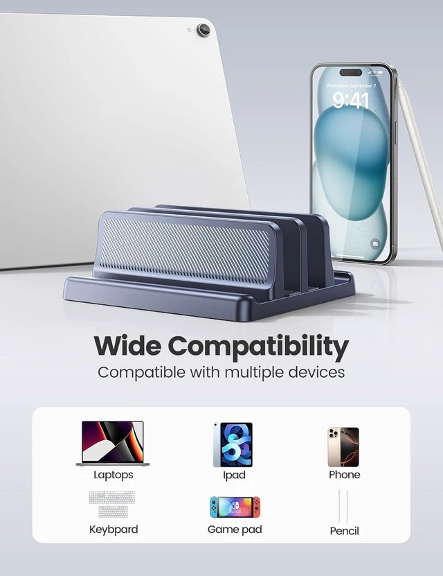Alt view image 12 of 14 - 4 in 1 Vertical Laptop Stand Holder Adjustable ABS Plastic Desktop Management Notebook Dock Vertical Laptop Stand Space-Saving for All MacBook/Surface//HP//Chrome Book(Drak Blue)