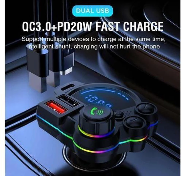 Alt view image 7 of 10 - QC3.0 PD20W Fast Charging USB Car Charger Multi-Function Stereo Sound U Disk P22 Car BT MP3 Player with FM Transmitter