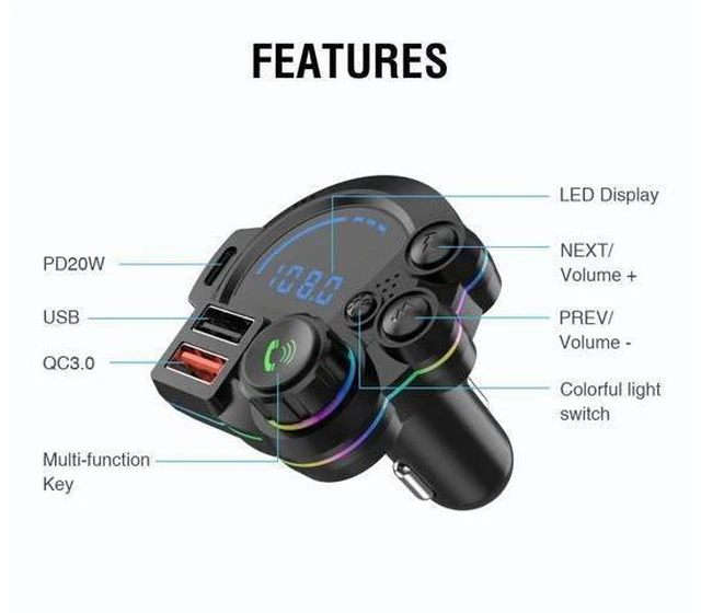 Alt view image 9 of 10 - QC3.0 PD20W Fast Charging USB Car Charger Multi-Function Stereo Sound U Disk P22 Car BT MP3 Player with FM Transmitter