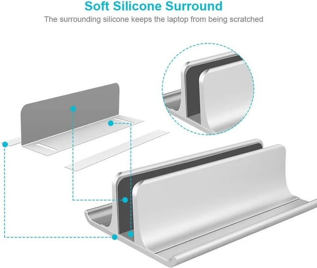 Alt view image 11 of 14 - 3-in-1 Aluminum Laptop Stand Vertical Laptop Stand Holder for Desk with Adjustable Dock Space-Saving Organizer for All MacBook Surface HP up to 17.3 inch