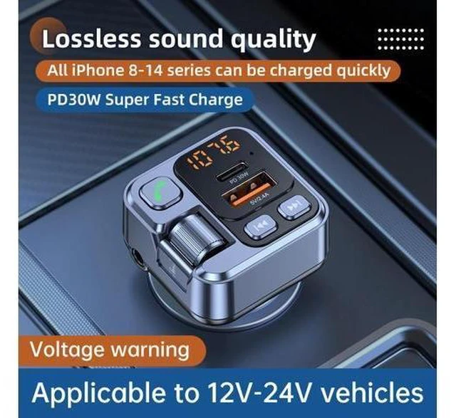 Alt view image 8 of 12 - Car Charger MP3 Player with FM Transmitter PD30W Fast Charging + 2.4A Car Charger Bluetooth Hands-Free AUX Playback