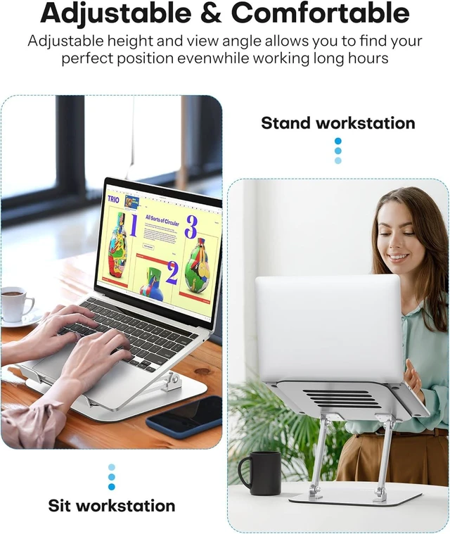Alt view image 9 of 14 - Laptop Stand for Desk Ergonomic Metal Adjustable Laptop Stand Laptop Holder Riser with Cooling Function Computer Stand Compatible with MacBook and All Laptops (10-17.2 inch) Silver