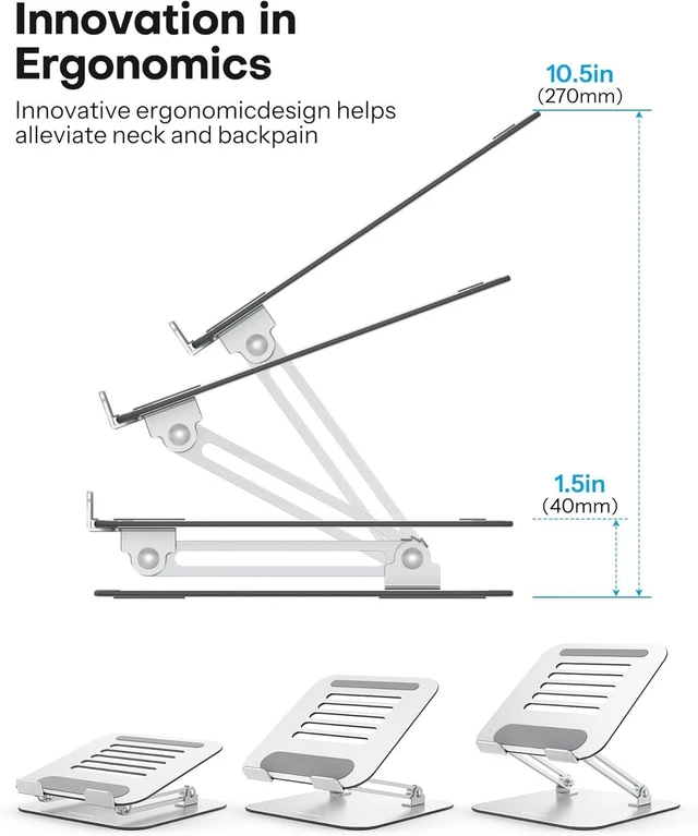 Alt view image 10 of 14 - Laptop Stand for Desk Ergonomic Metal Adjustable Laptop Stand Laptop Holder Riser with Cooling Function Computer Stand Compatible with MacBook and All Laptops (10-17.2 inch) Silver