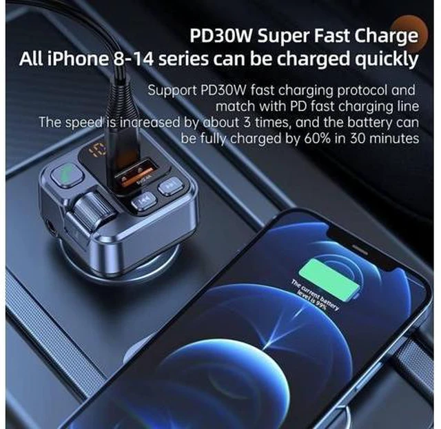 Alt view image 10 of 12 - Car Charger MP3 Player with FM Transmitter PD30W Fast Charging + 2.4A Car Charger Bluetooth Hands-Free AUX Playback