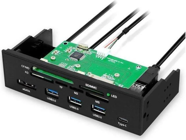 Alt view image 8 of 14 - 5.25 inch PC Computer Front panel All-in-1 Multifunction USB 2.0 card reader with 3 ports USB3.0,Type-C, eSATA ,Support MD,SD/MMC,XD,TF,M2,MS,64G CF card