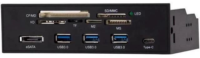 Alt view image 9 of 14 - 5.25 inch PC Computer Front panel All-in-1 Multifunction USB 2.0 card reader with 3 ports USB3.0,Type-C, eSATA ,Support MD,SD/MMC,XD,TF,M2,MS,64G CF card