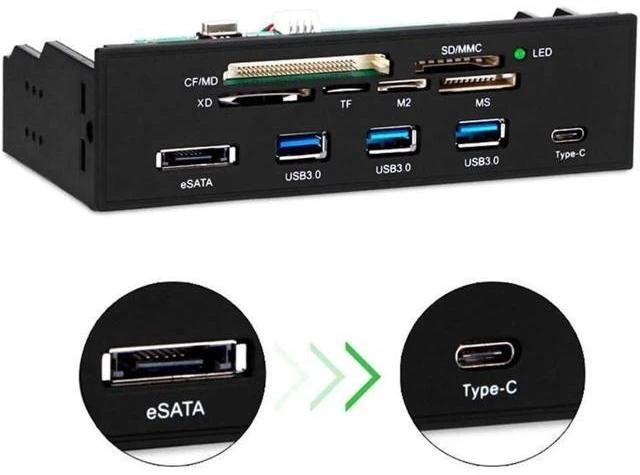Alt view image 10 of 14 - 5.25 inch PC Computer Front panel All-in-1 Multifunction USB 2.0 card reader with 3 ports USB3.0,Type-C, eSATA ,Support MD,SD/MMC,XD,TF,M2,MS,64G CF card