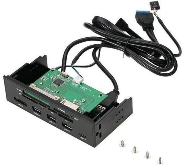 Alt view image 11 of 14 - 5.25 inch PC Computer Front panel All-in-1 Multifunction USB 2.0 card reader with 3 ports USB3.0,Type-C, eSATA ,Support MD,SD/MMC,XD,TF,M2,MS,64G CF card