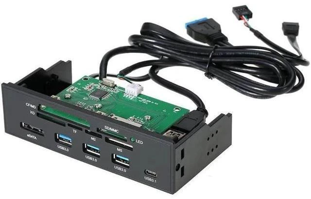 Alt view image 12 of 14 - 5.25 inch PC Computer Front panel All-in-1 Multifunction USB 2.0 card reader with 3 ports USB3.0,Type-C, eSATA ,Support MD,SD/MMC,XD,TF,M2,MS,64G CF card
