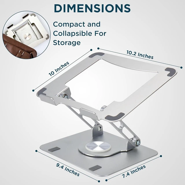 Alt view image 9 of 14 - Swivel Laptop Stand for Desk Adjustable Computer iPad Stand for Desk w/ 360 Rotation Portable Laptop Holder for Home Office Ergonomic Supplies