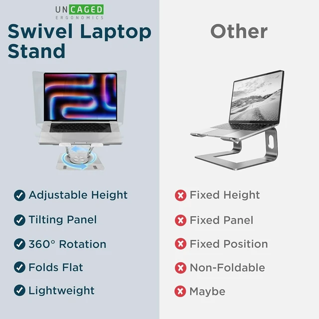Alt view image 10 of 14 - Swivel Laptop Stand for Desk Adjustable Computer iPad Stand for Desk w/ 360 Rotation Portable Laptop Holder for Home Office Ergonomic Supplies