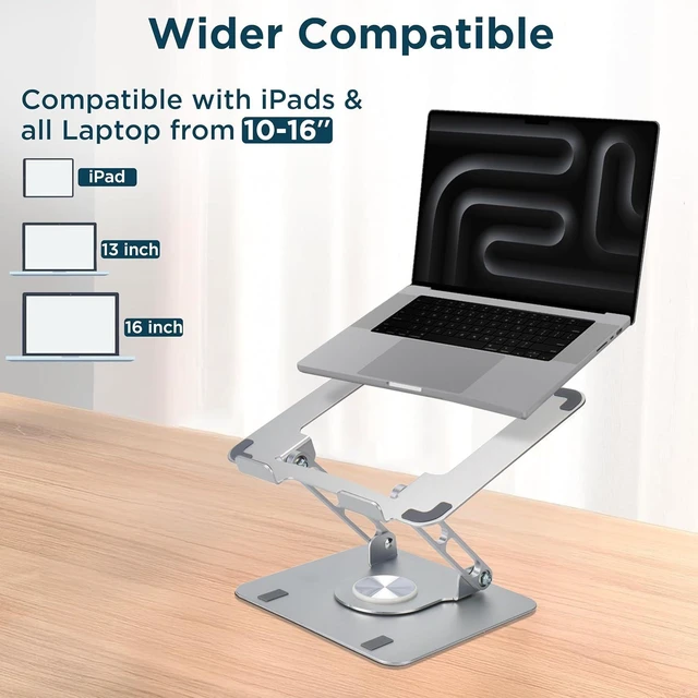 Alt view image 13 of 14 - Swivel Laptop Stand for Desk Adjustable Computer iPad Stand for Desk w/ 360 Rotation Portable Laptop Holder for Home Office Ergonomic Supplies