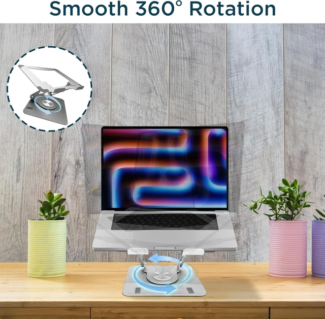 Alt view image 14 of 14 - Swivel Laptop Stand for Desk Adjustable Computer iPad Stand for Desk w/ 360 Rotation Portable Laptop Holder for Home Office Ergonomic Supplies