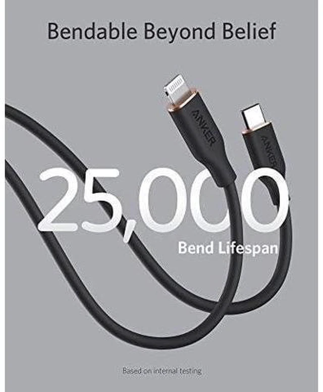Alt view image 10 of 12 - USB C to Lightning Cable MFi Certified Powerline III Flow Silicone Charging Cable for iPhone 13 13 Pro (Midnight Black 6ft)