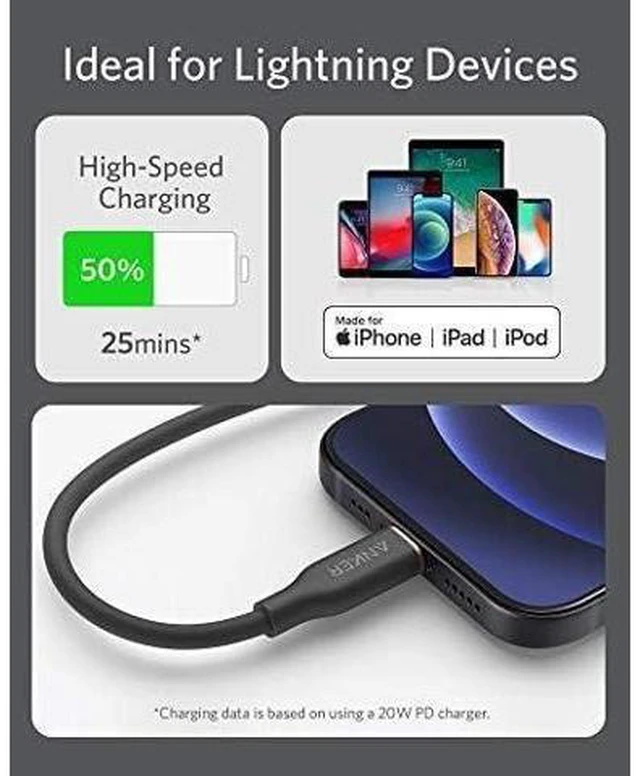 Alt view image 12 of 12 - USB C to Lightning Cable MFi Certified Powerline III Flow Silicone Charging Cable for iPhone 13 13 Pro (Midnight Black 6ft)