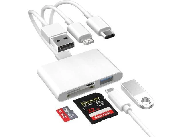 Alt view image 8 of 14 - 4-in-1 SD Card Reader for iPhone iPad Mac USB-C+Lightning+USB 3.0 OTG Adapter Fast Transfer from Camera SD/TF Card to Phone Compatible with Flash Drive