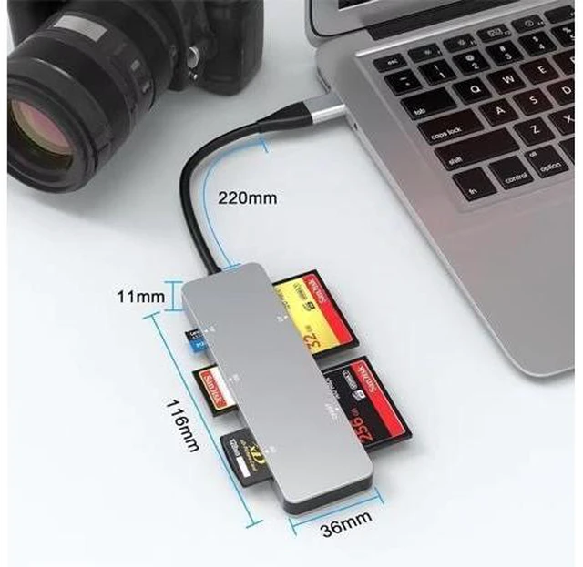 Alt view image 7 of 10 - Dual Interface 5 in 1 Type C USB 3.0 Card Reader Fast Multi CF+XD+SD+TF+CFast Memory Readers for SanDisk External Installation