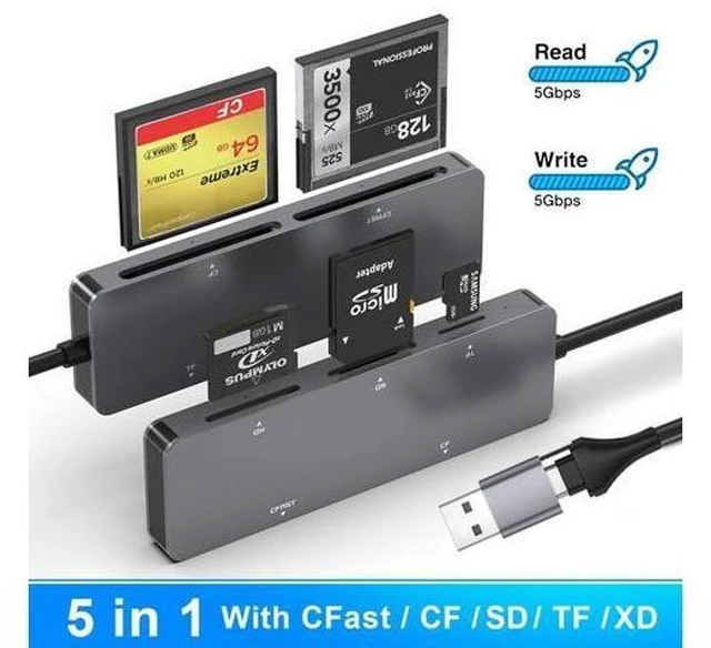 Alt view image 10 of 10 - Dual Interface 5 in 1 Type C USB 3.0 Card Reader Fast Multi CF+XD+SD+TF+CFast Memory Readers for SanDisk External Installation