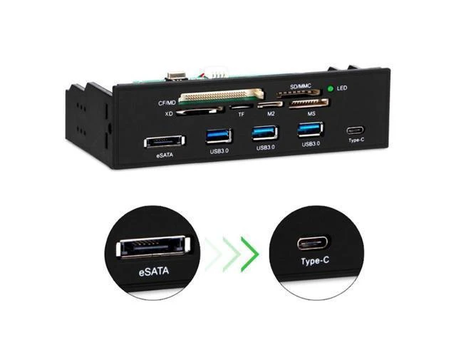 Alt view image 6 of 10 - PC Front Panel Internal USB3.0 eSATA Type-C TF S D Card Reader Hub