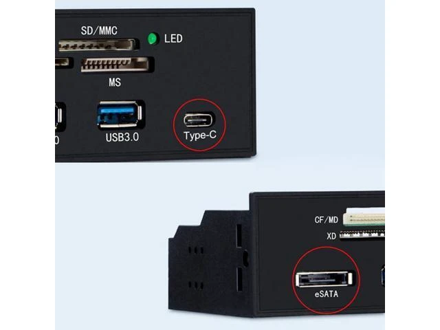 Alt view image 8 of 10 - PC Front Panel Internal USB3.0 eSATA Type-C TF S D Card Reader Hub
