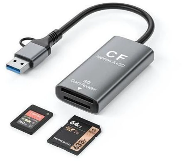 Alt view image 5 of 8 - 2 in 1 USB 3.0 Type C 10Gbps Card Reader with Cable Compatible with CFexpress Type A/ CFexpress Type B & SD Memory Cards Gray CFe-A+SD