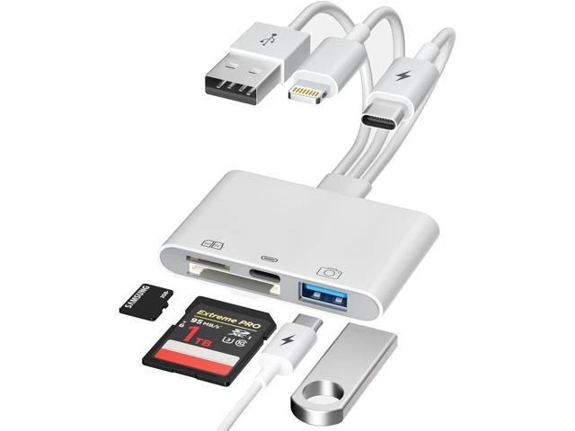 Alt view image 8 of 14 - SD Card Reader for iPhone Pad-OTG Adapter & TF/SD Card Reader with USB-C(Data/Charge/Audio)+USB-A for Digital Camera Photo Transfer Lightning/USB/Type-C 3 Cords to Transfer Photos from Camera to Phone