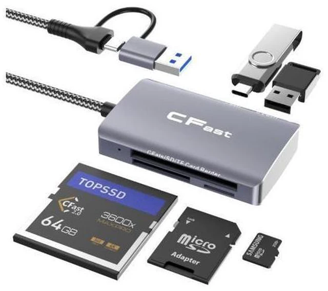 Alt view image 7 of 12 - External CFexpress Card Reader USB C SD TF All in One Reader Grey CFast + SD + TF + USB + USB C