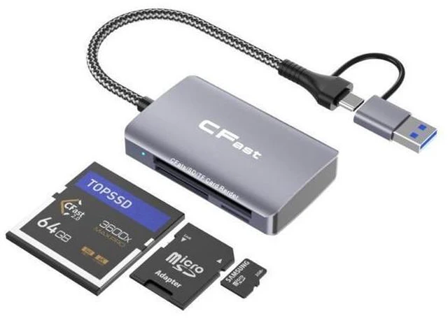 Alt view image 9 of 12 - External CFexpress Card Reader USB C SD TF All in One Reader Grey CFast + SD + TF + USB + USB C