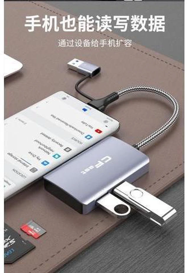 Alt view image 12 of 12 - External CFexpress Card Reader USB C SD TF All in One Reader Grey CFast + SD + TF + USB + USB C