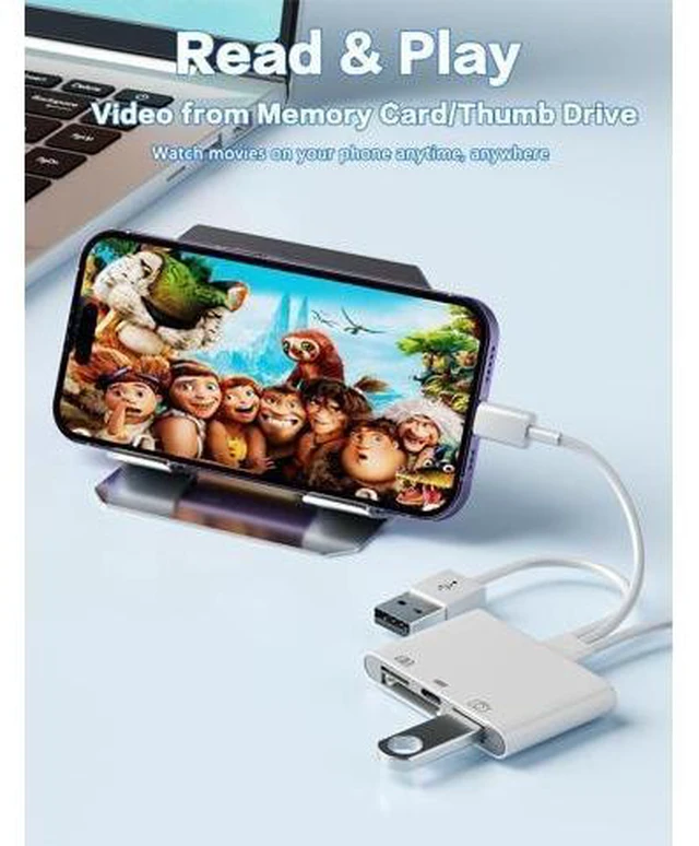 Alt view image 10 of 14 - SD Card Reader for iPhone Pad-OTG Adapter & TF/SD Card Reader with USB-C(Data/Charge/Audio)+USB-A for Digital Camera Photo Transfer Lightning/USB/Type-C 3 Cords to Transfer Photos from Camera to Phone