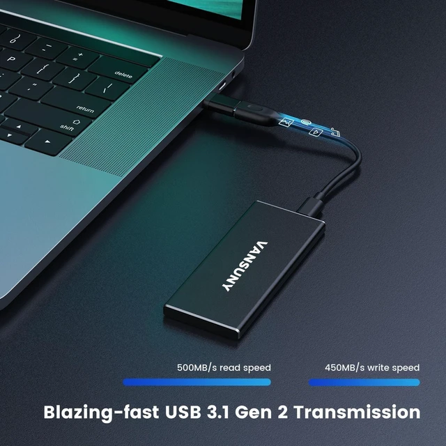Alt view image 7 of 10 - Vansuny 1TB Portable External SSD, USB 3.1 Gen2 500MB/s High-Speed Data Transfer, Metal USB C Mini Portable External Solid State Drive for PC, Laptop, Phones and More