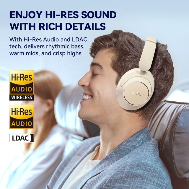 Alt view image 8 of 10 - EarFun Wave Pro Active Noise Canceling Headphones, Wireless Over Ear Bluetooth Headphones, LDAC Hi-Res Sound, 5 Mics AI Clear Call, 80H Playtime, Multipoint Connection, Comfort Fit, Oat White
